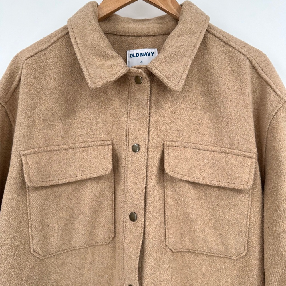 Old Navy Classic Camel Brushed-Twill Front Snap Round Hem Shacket Women's XL‎ - Picture 3 of 12